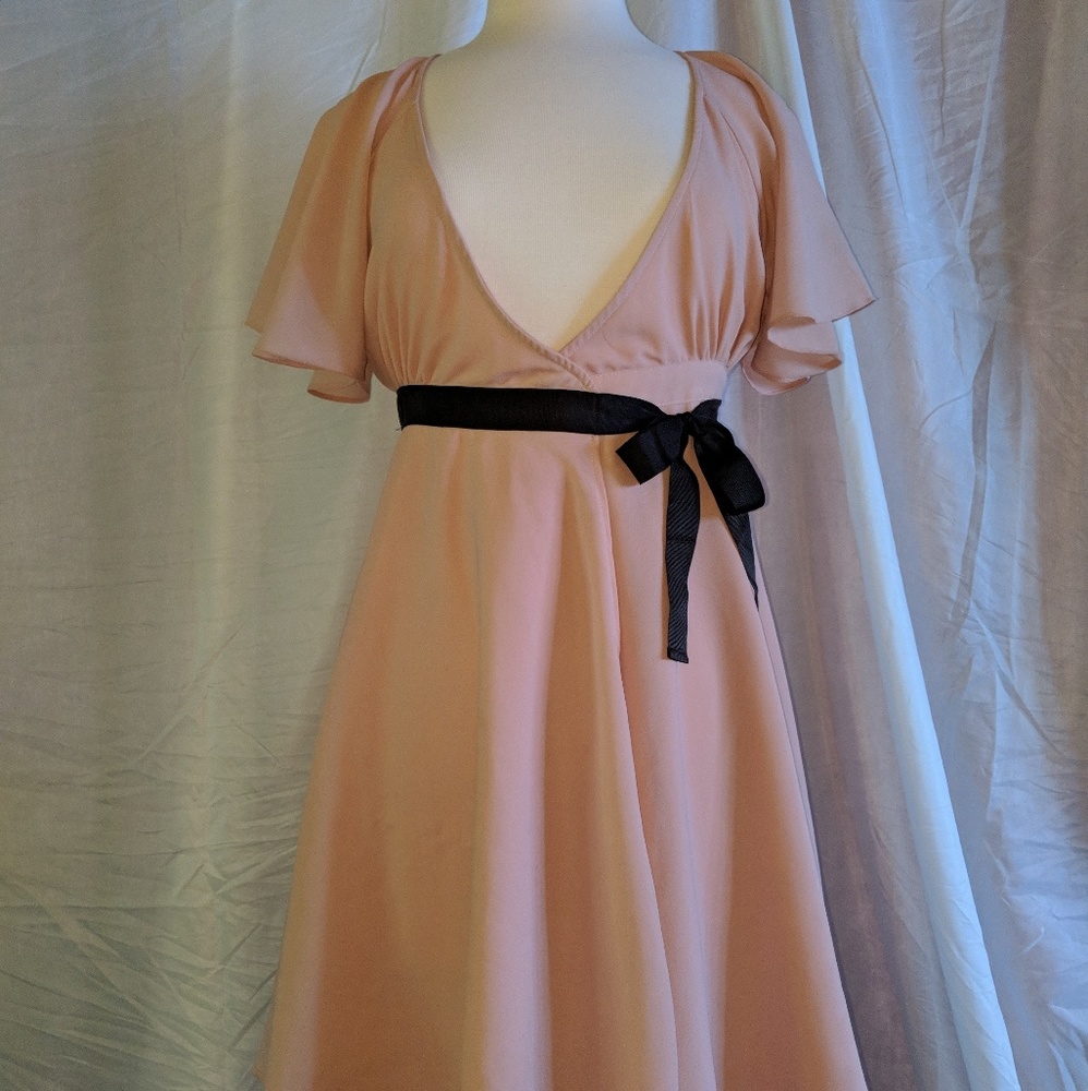 Rose pink flowy wrap sundress.